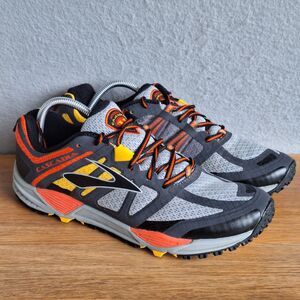 Brooks Cascadia 11 Trail Running Shoes Mens 10 Gray Black Low Top Lace Up Orange